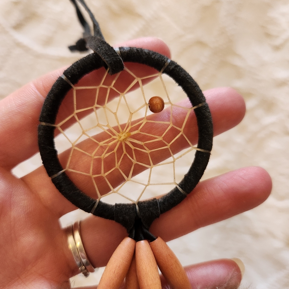 Handcrafted indigenous feather wooden beeds Dreamcatcher, 2"